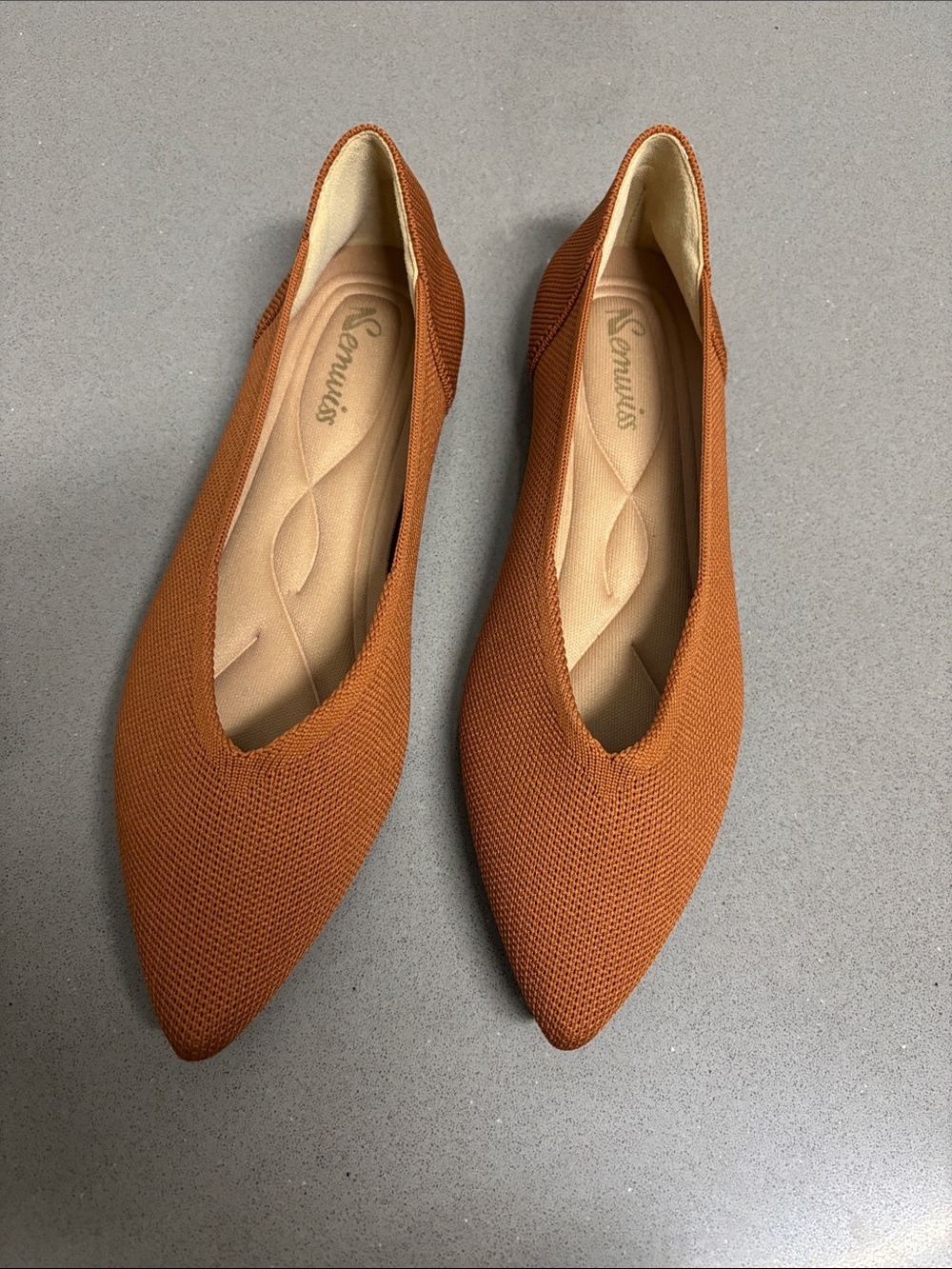 Pointed Knit Flats in Rust by Semwiss
